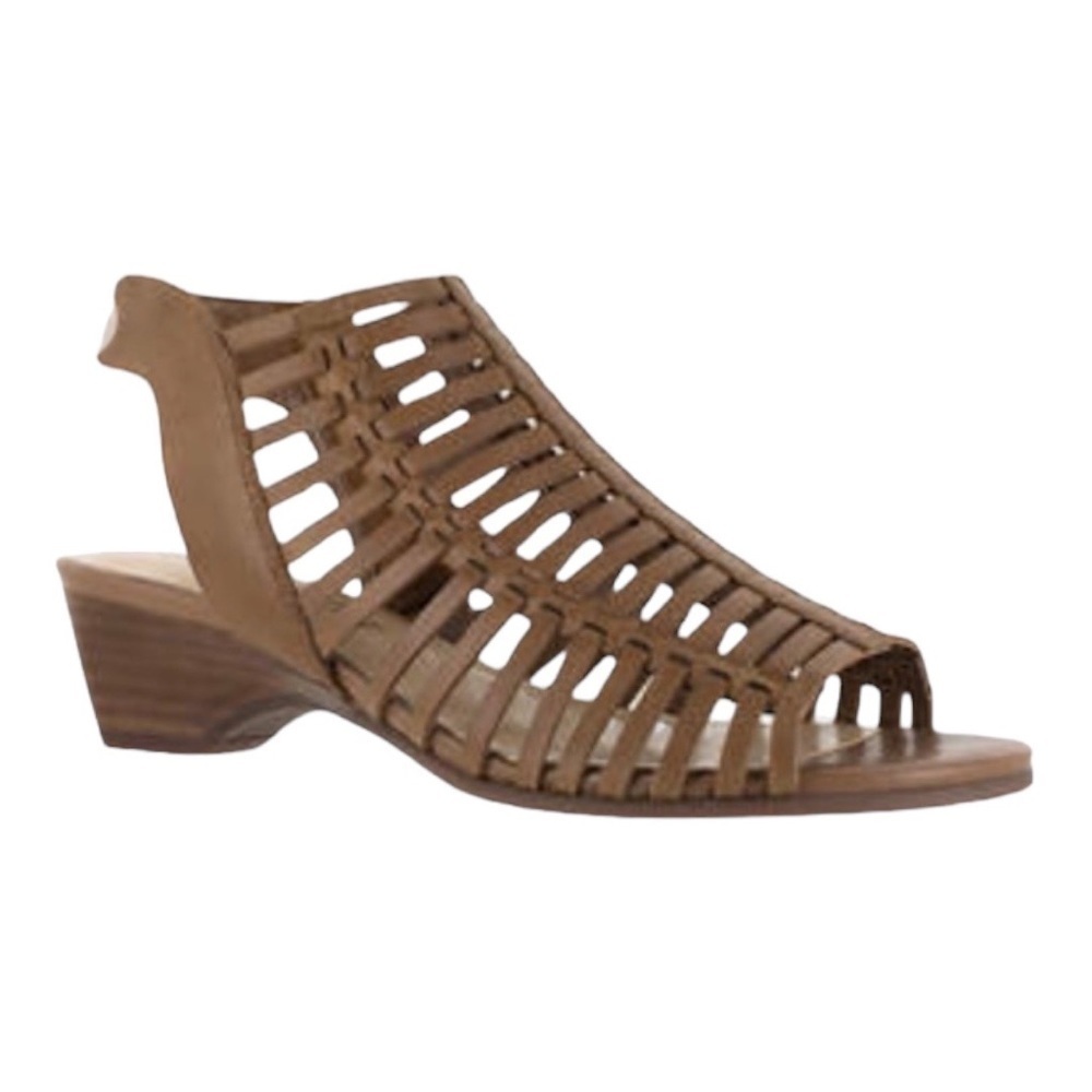 Bella Vita Pacey Tan Leather Sandal Heeled Camel Leather Wedge Heel Side Zip 8WW